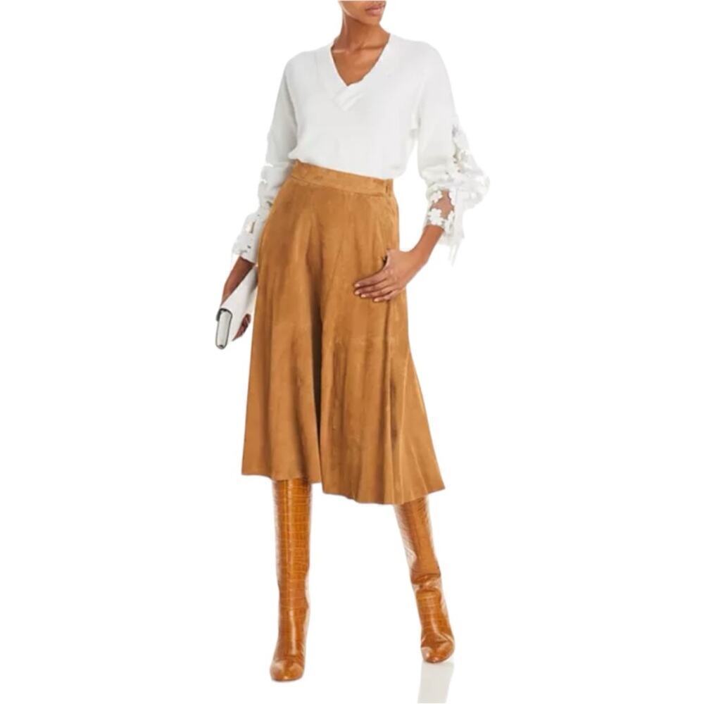 French Connection White Caballo Floral Lace Sheer Sleeve Sweater Pullover New M